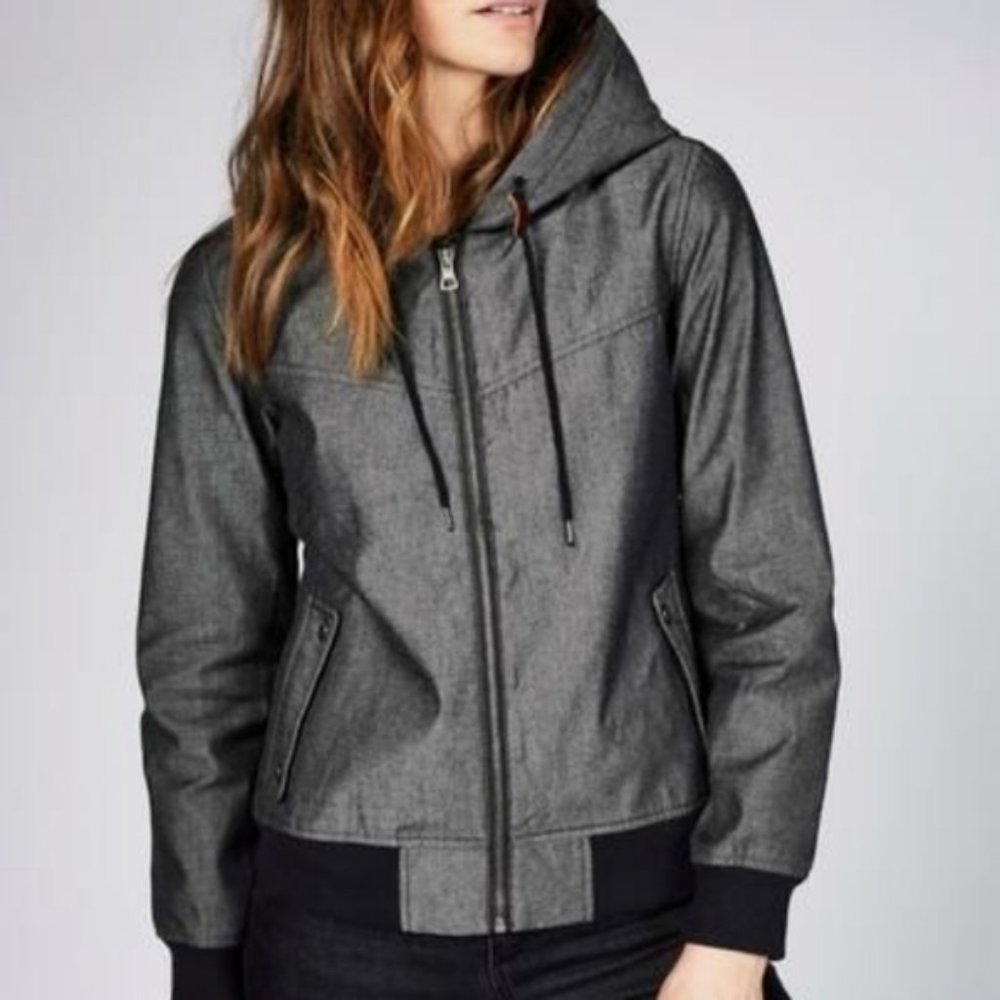 Womens Gray Hooded Bomber Jacket
